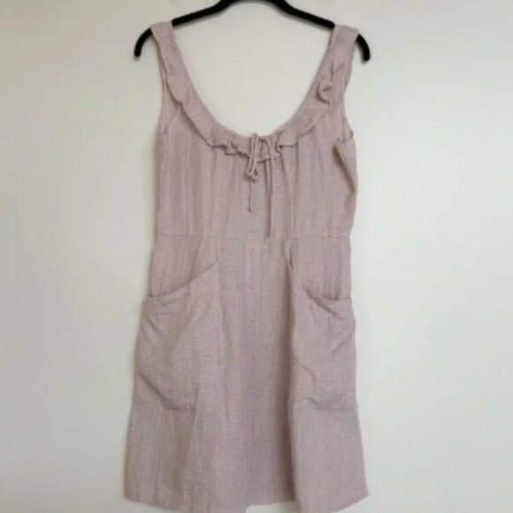 Reformation Pink Linen Ruffle Tie Neck Mini Dress Size 8 - Picture 1 of 8